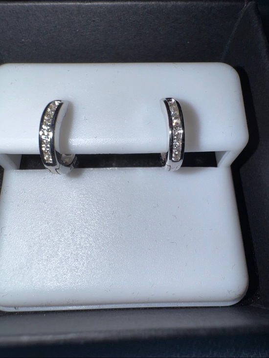 Jewelry - Sterling Silver Moissanite Huggie Hoop Earrings - White